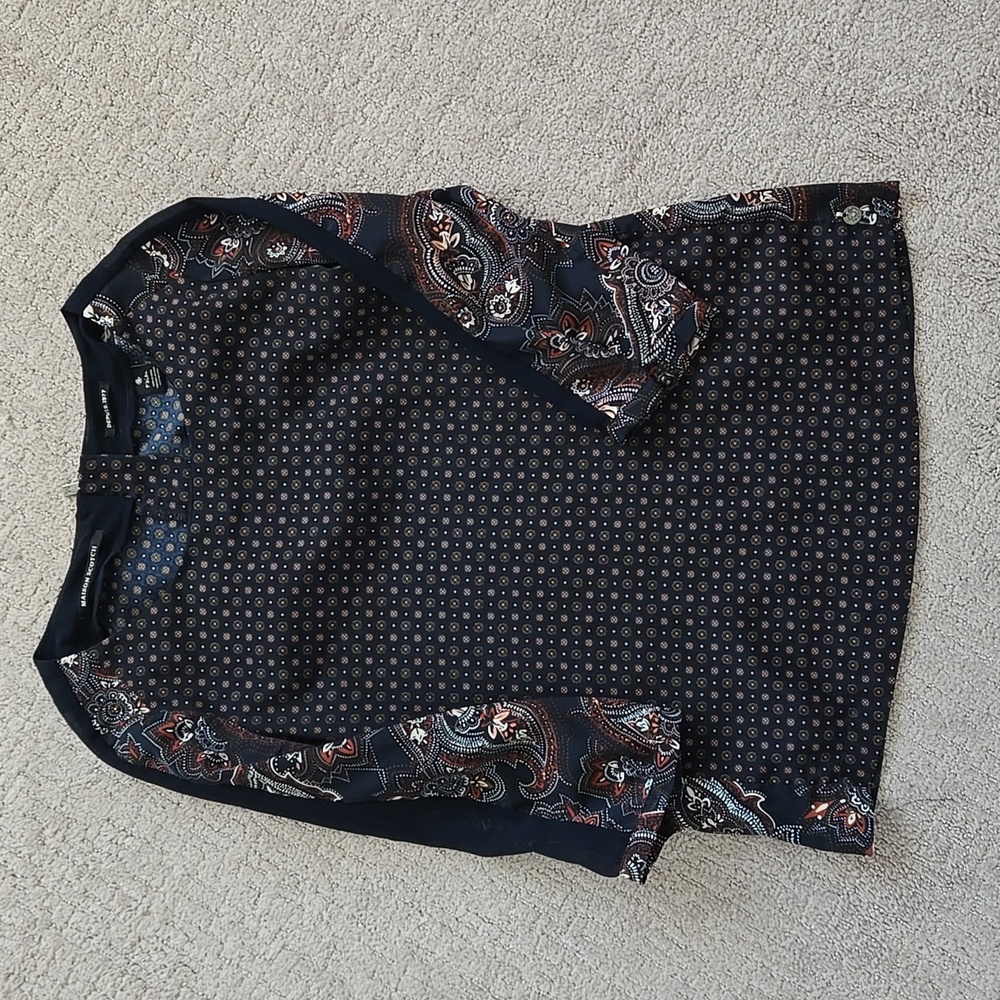 Navy Patterned 3/4 Length Sleeve Small